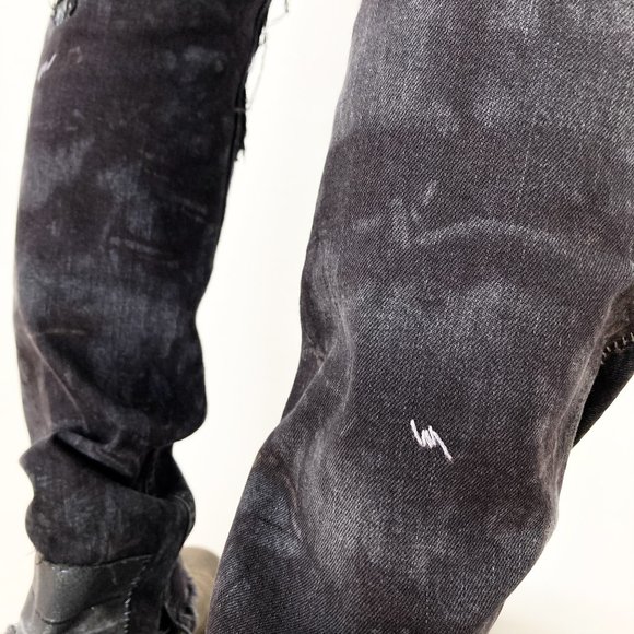 Black Rocker Jeans Acid Wash Metallic Silver Denim - Picture 9 of 16